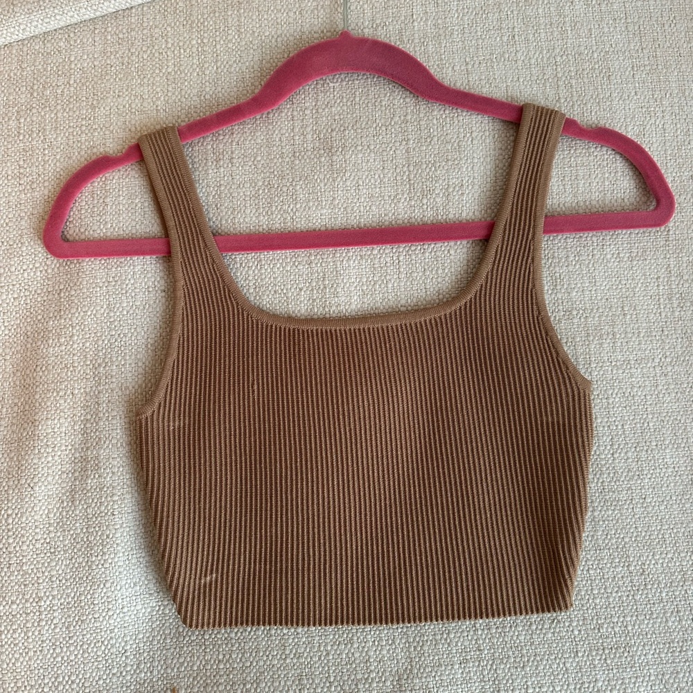 Babaton Tan Ribbed Crop Top - Picture 2 of 5